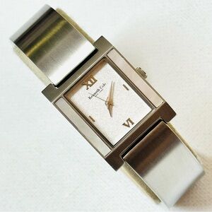 Vintage Kenneth Mother Of Pearl Inlay Tank Women's Silver Watch 6.25" MAX KC4254